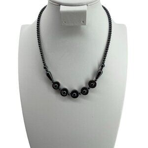 Black Hematite Beaded‎ Necklace With Barrell Clasp 18"